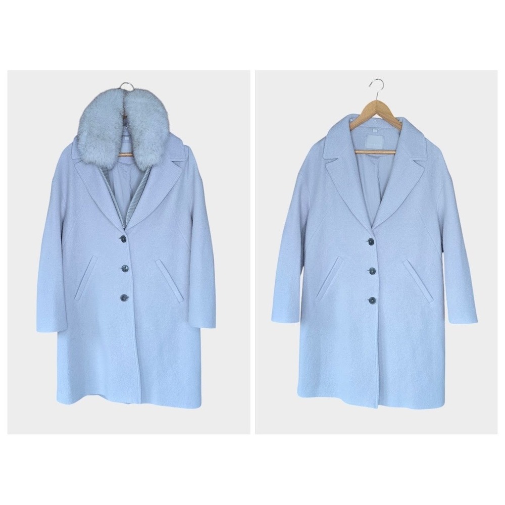 Soia & Kyo Cream Wool Coat Detachable Fox Fur Collar Womens M Luxury Winter